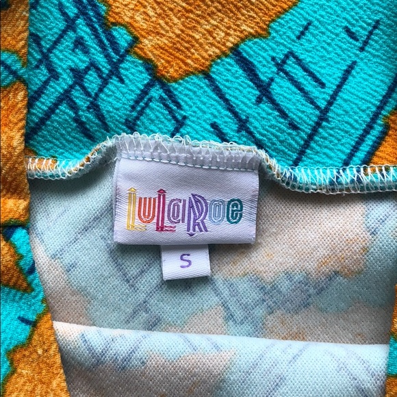 LuLaRoe Cassie Skirt -Geometric Teal & Orange SZ S - Picture 5 of 5